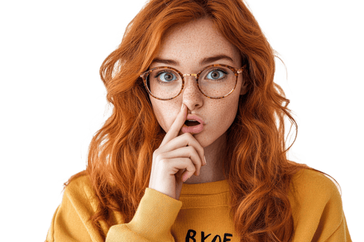 Young woman with red hair gestures for silence png