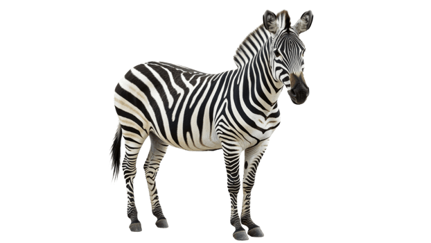 Zebra stands gracefully on white png