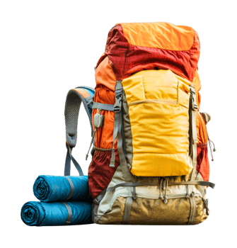 Colorful hiking backpack and mats png