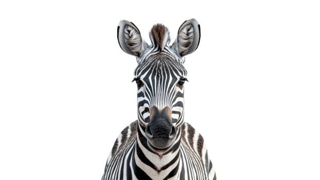 Zebra close up on white background png
