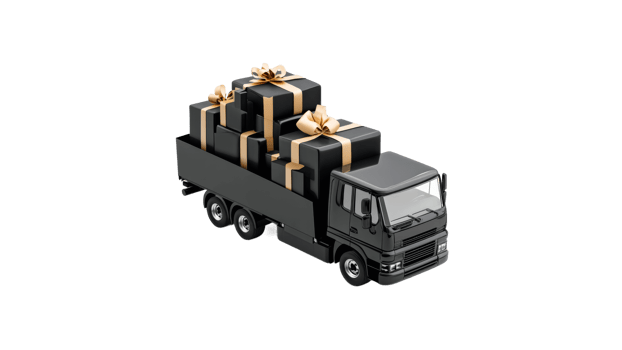 Delivery truck carries gifts to a special occasion png