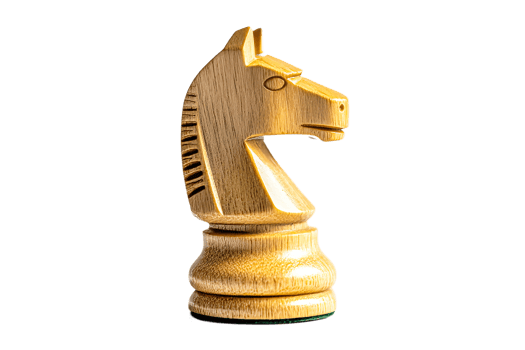 Classic wooden chess knight piece on display png