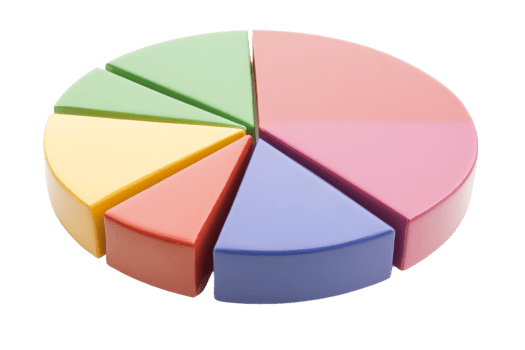 Colorful plastic pie chart shows data png