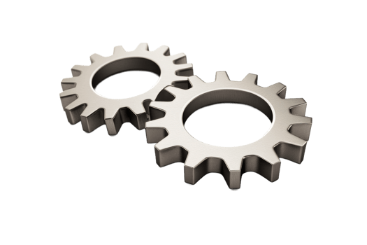 Metal gears placed on a white surface for design png