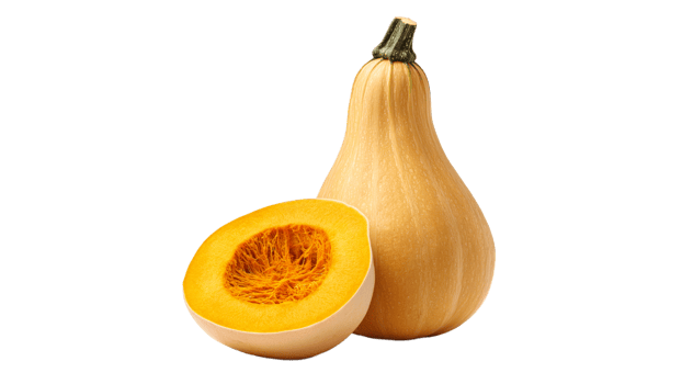 Halved butternut squash with orange flesh png