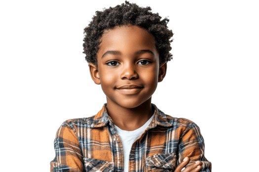 Confident boy posing on white backdrop png