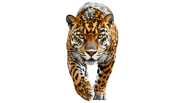 Powerful jaguar moving through the wild terrain png