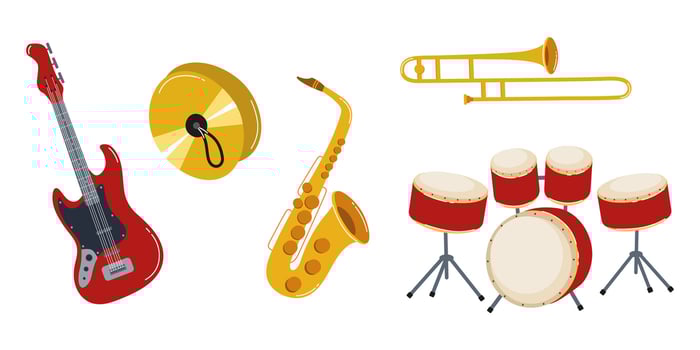 Musical instruments showcasing a variety of sounds and styles for creative expression vector