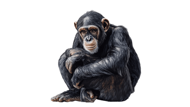 Chimpanzee sitting quietly in a relaxed pose png