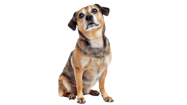 Dog sits patiently in a neutral setting png
