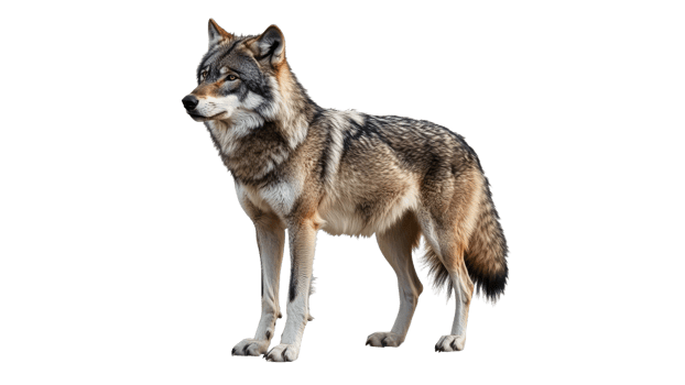 Wolf stands alert in a natural setting png