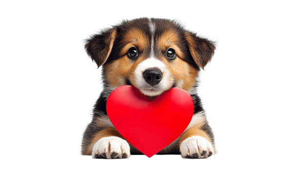 Corgi puppy holding a heart symbol for love png