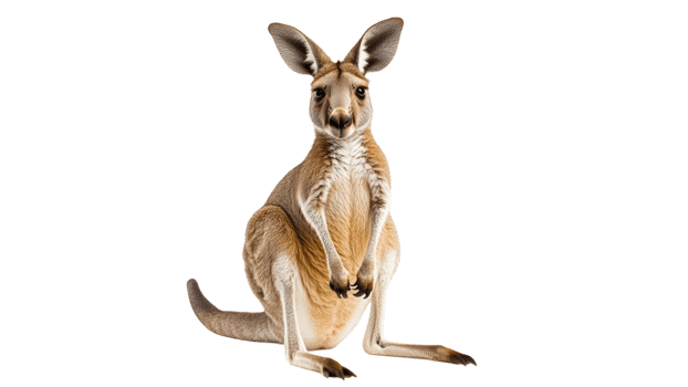 Kangaroo standing curiously in a bright setting png