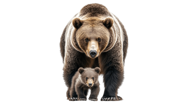 Mother bear and cub walking together in nature png
