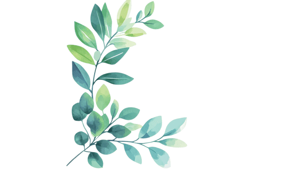 Green watercolor leaves create a calm atmosphere png