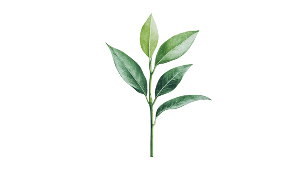 Green leaves on a branch, transparent backdrop png