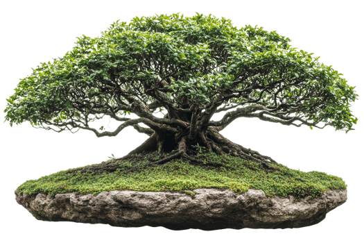 Bonsai tree on a stone base in natural setting png