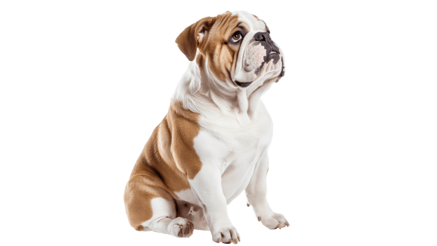 Bulldog sitting quietly in a studio setting png