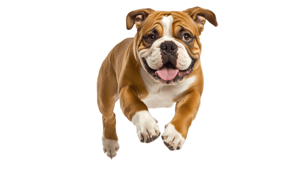 Happy bulldog jumping in mid air with joy png