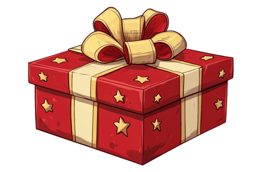 Colorful gift box with ribbon and stars design png