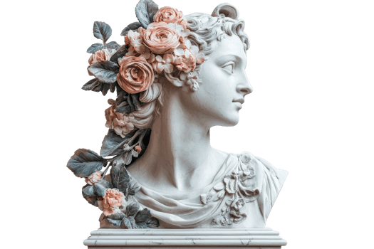 Marble bust with detailed faux flowers png