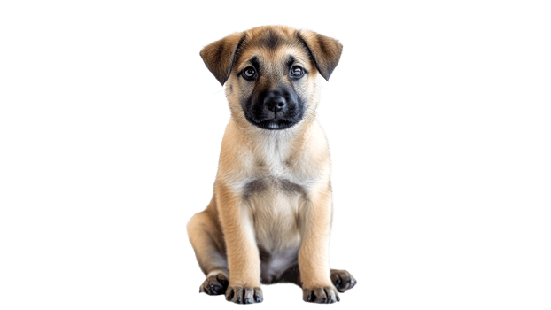 Cute puppy sitting with curious expression transparent background png