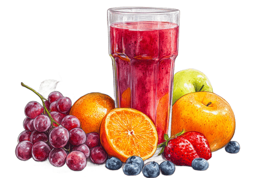 Fresh fruit juice served with colorful fruits png