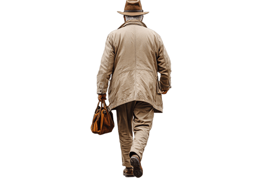Mature man walking outdoors wearing neutral attire png