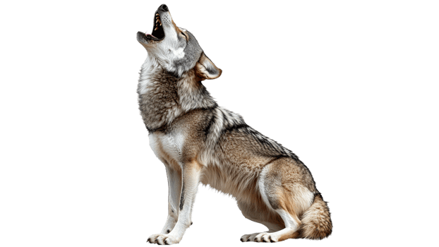 Wolf howling in a natural stance during daytime png