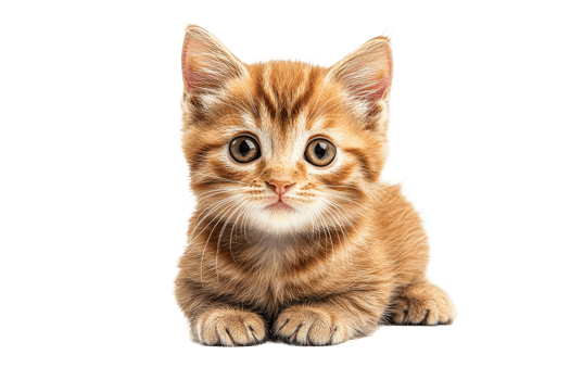 Cute orange kitten laying on a white surface png