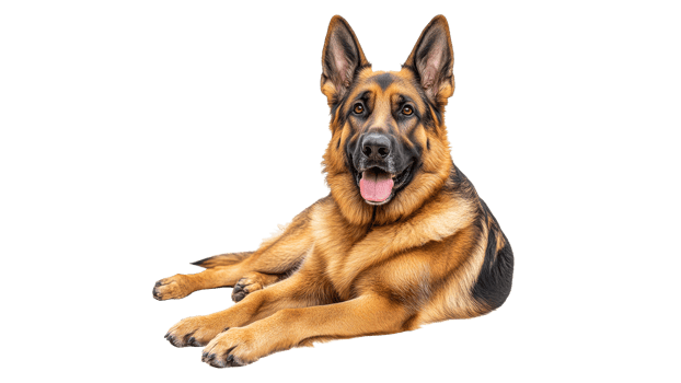 German shepherd relaxing on a white background png