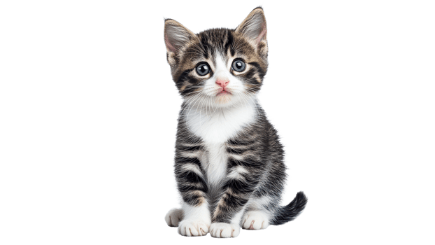 Cute kitten with blue eyes and striped fur posing png