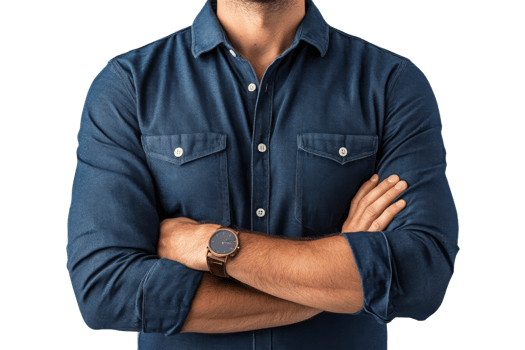 Man in a denim shirt with a watch on wrist png