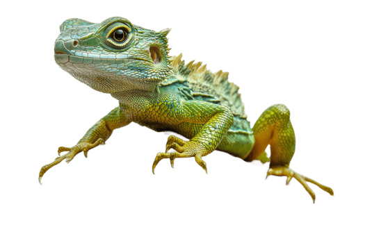 Vibrant green lizard with textured skin and stance png