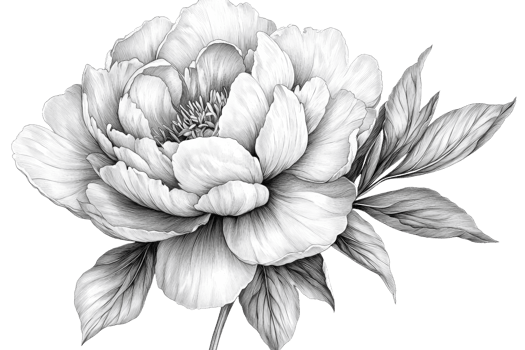 Intricate hand drawn peony flower png