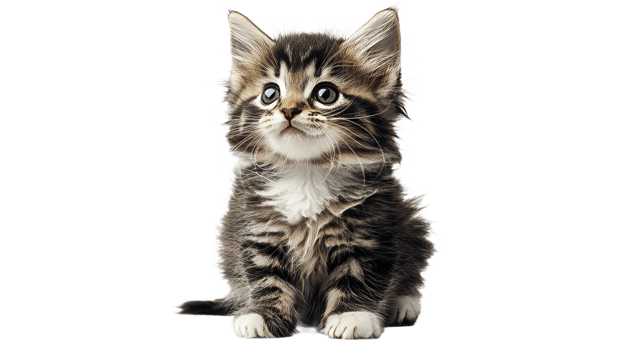 Cute fluffy kitten with blue eyes sitting calmly png