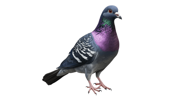 Colorful pigeon stands on ground in natural pose png