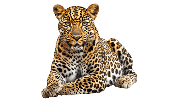 Majestic leopard resting in a serene pose transparent png