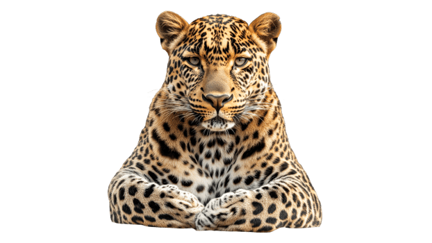 Majestic leopard resting with focused gaze png
