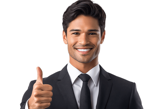 Confident man in suit giving thumbs up gesture png