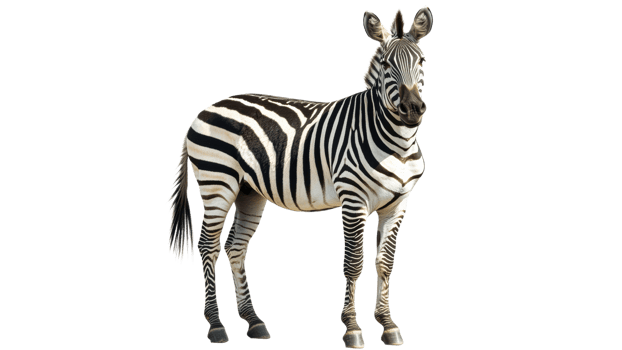 Unique striped zebra standing in a bright setting png