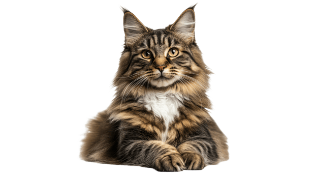 Maine cat relaxing at home in bright light png