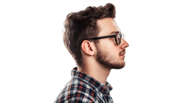 Calm young man with glasses in profile png