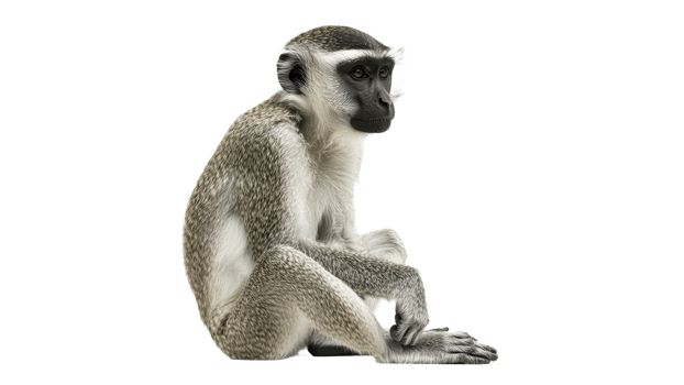 Grey monkey sitting calmly in a natural pose png