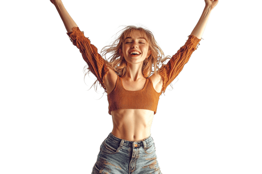 Happy woman in casual outfit indoors png