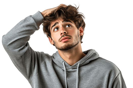Young man with messy hair looks puzzled png