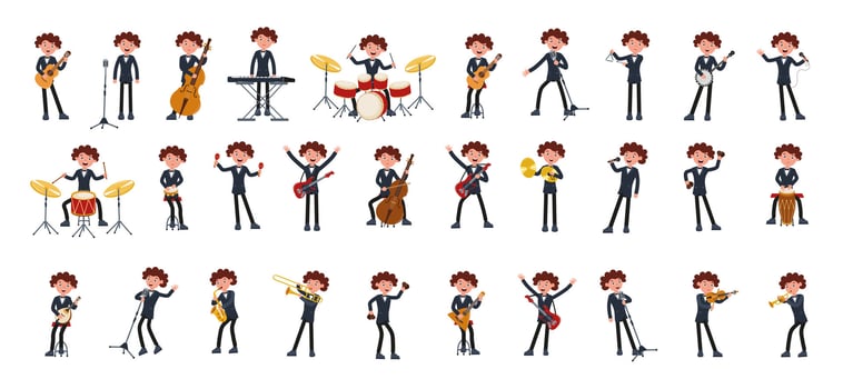 Musicians performing with various instruments in a lively music ensemble setting vector