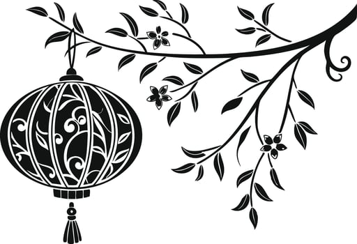 Chinese lantern black color line isolated on a white background vector