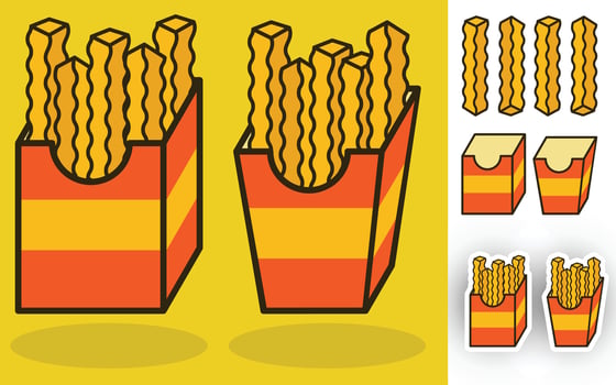 french fries in a box and a box with fries vector