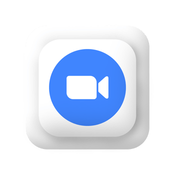 Zoom logo, white and blue button with a camera icon png